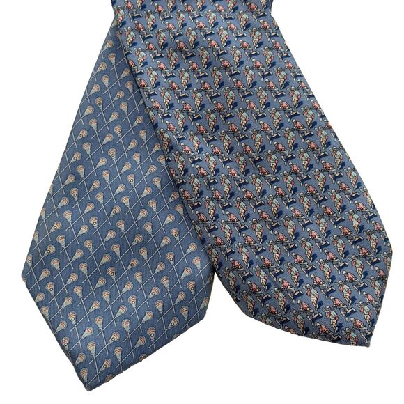 Vineyard Vines Other - Vineyard Vines Silk Tie Lot Of 2 Mens Blue Lacrosse Sticks Pattern Handmade USA